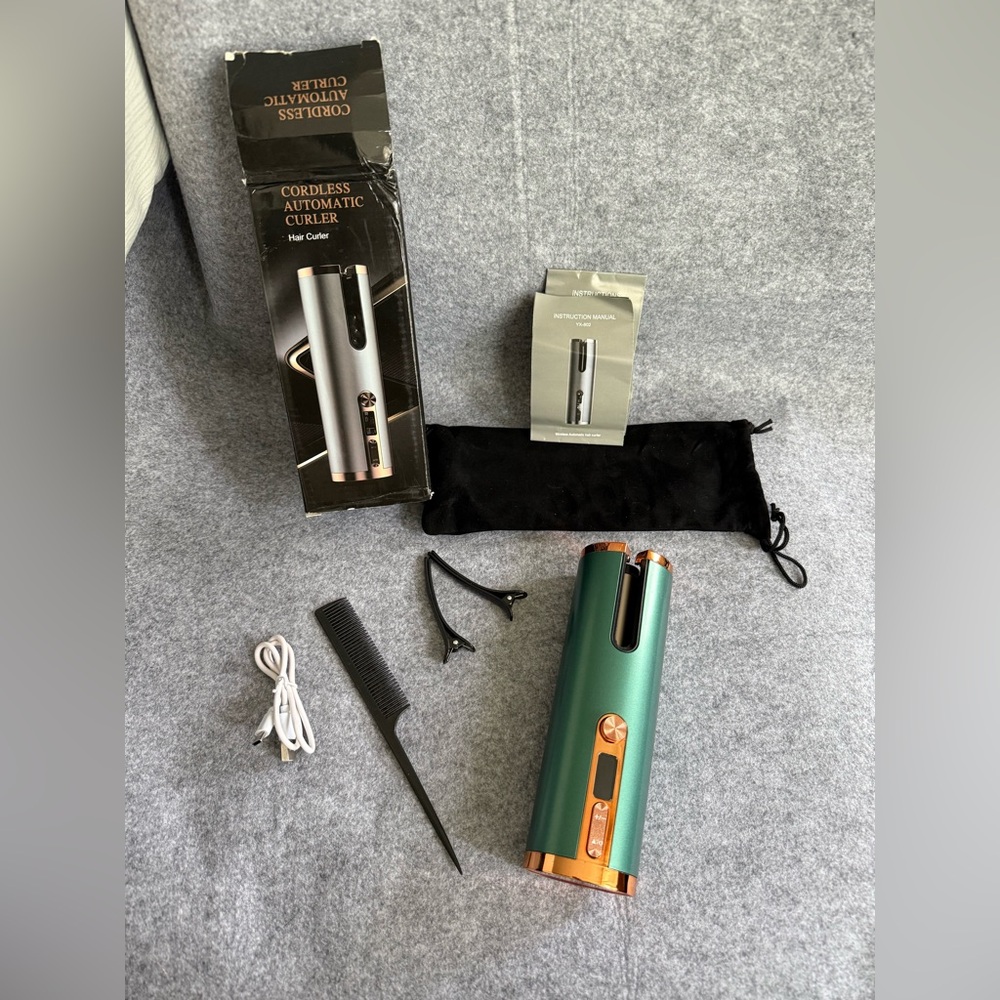 Cordless Automatic Rechargeable Hair Curler - Green & Copper Color